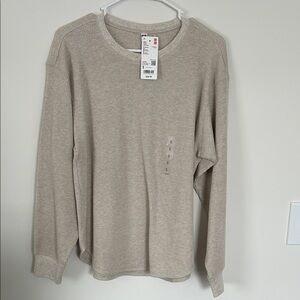 Beige Long Sleeve Waffle Knit Top